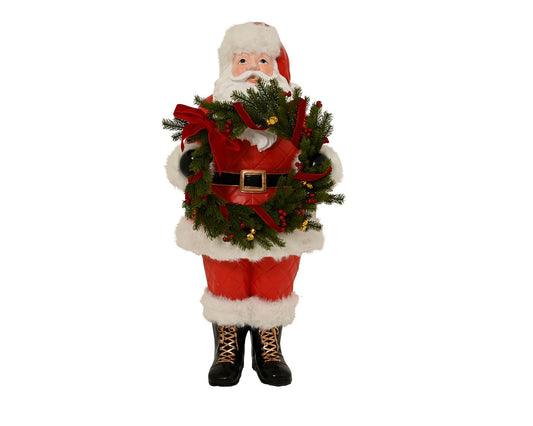 Santa Holding Wreath with Red Bow Ornament