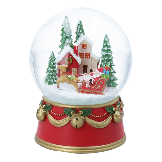 Santa in Sleigh with Reindeer Snow Globe