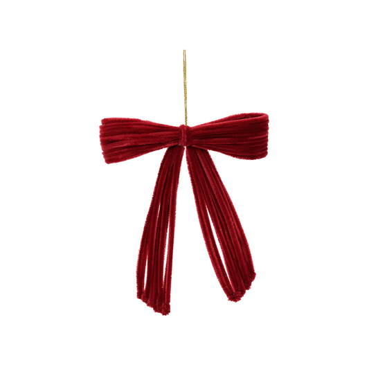 Red Wired Chenille Bow Tree Decoration