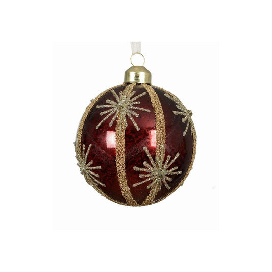 Oxblood with Vertical Stripes & Stars Bauble 8cm