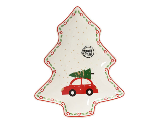 Car with Tree Christmas Tree Shaped Plate