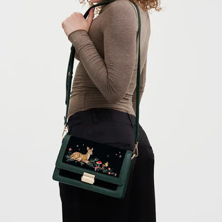 Fawn Embroidered Green Crossbody Bag