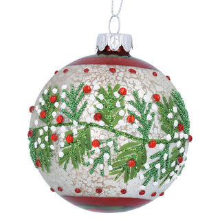 Antique White with Red/White Berry Glass Bauble