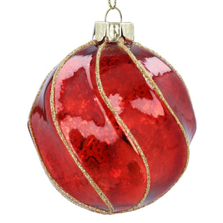 Antique Red Swirls with Gold Trim Glass Bauble