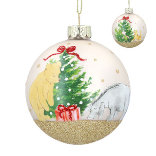 Matt Off White Winnie-The-Pooh & Eeyore Glass Bauble