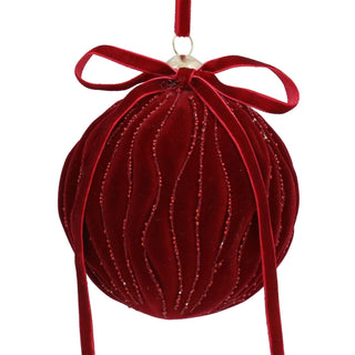 Burgundy Velvet Waves with Bow Glass Bauble 10cm
