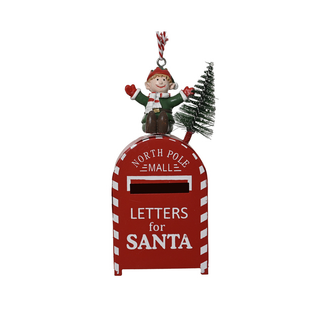 Elf on Red Postbox Tree Decoration