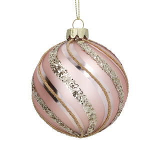 Pink with Gold Spirals Glass Bauble