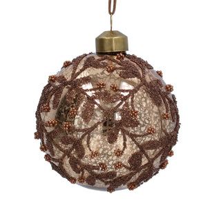 Antique Chocolate Beaded Leaves Glass Bauble 8cm