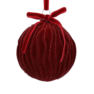 Burgundy Velvet Waves with Bow Glass Bauble 8cm