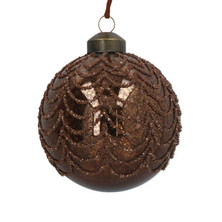 Antique Chocolate Beaded Swags Glass Bauble 8cm