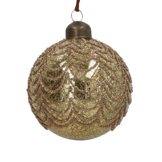 Antique Gold Beaded Swags Glass Bauble 8cm