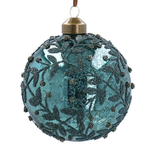 Antique Teal Beaded Trellis Glass Bauble 10cm