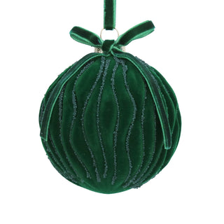 Green Flock with Glitter Swirls Bow Glass Bauble