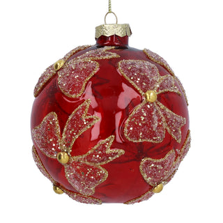 Transparent Red with Glitter Bows Glass Bauble