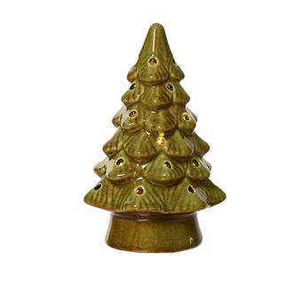 Stoneware Green Christmas Tree LED Ornament