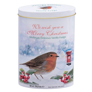 Robin Christmas Vanilla Fudge Oval Tin
