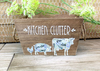 Floral Farm Animals Kitchen Clutter Wooden Crate