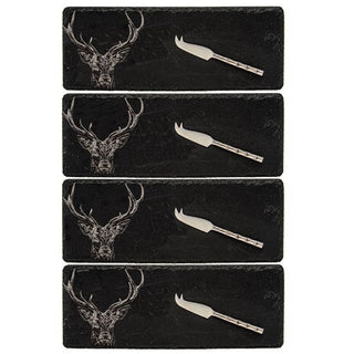 4 Mini Slate Cheese Board & Knives - Stag Prince