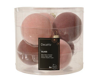 Pink Flock Glass Bauble Mix 8cm Set/6