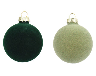 Green Flock Glass Bauble Mix  8cm Set/6
