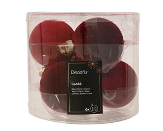 Red Flock Glass Bauble Mix 8cm Set/6