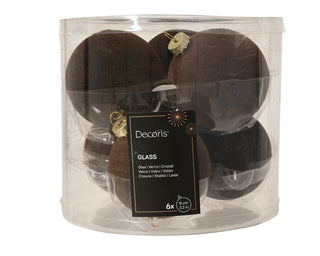 Brown Flock Glass Bauble Mix 8cm Set/6