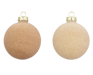 Natural Flock Glass Bauble 10cm Mix Set/4