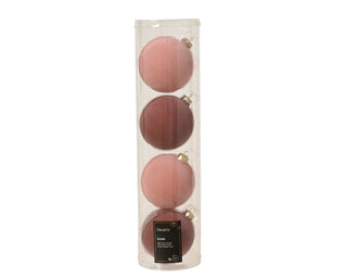 Pink Flock Glass Bauble 10cm Mix Set/4
