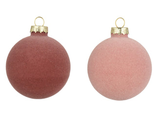 Pink Flock Glass Bauble 10cm Mix Set/4