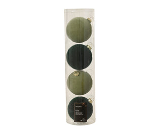 Green Flock Glass Bauble 10cm Mix Set/4