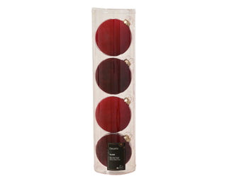 Red Flock Glass Bauble 10cm Mix Set/4