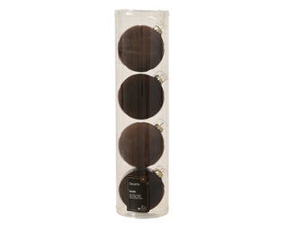 Brown Flock Glass Bauble 10cm Mix Set/4