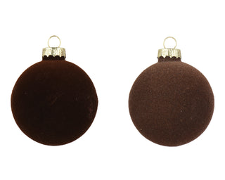Brown Flock Glass Bauble 10cm Mix Set/4
