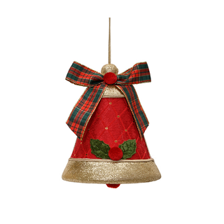 Red Velvet Bell with Tartan Bow Tree Decoration
