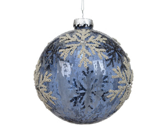 Transparent Blue with White Beaded Snowflakes Bauble