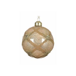 Pearl with Check Stripes & Stars Bauble 8cm