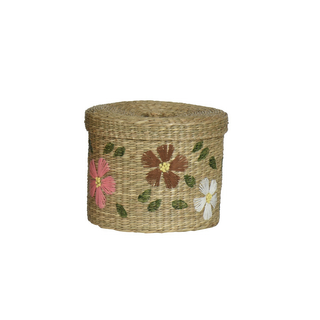 Floral Print Seagrass Storage Basket with Lid Small