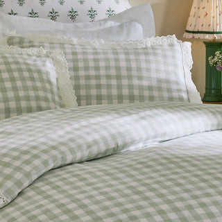 Painted Gingham Lace Single Duvet Set Green