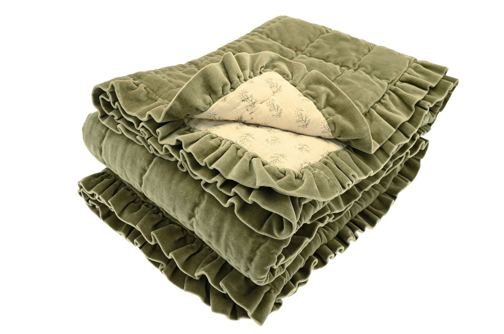 Matilda Velvet Ruffle Bedspread Olive – John A Shannon Shop