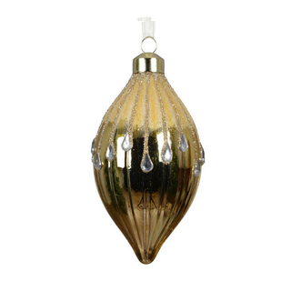 Gloss Gold Beaded Line Frosted Top Finial