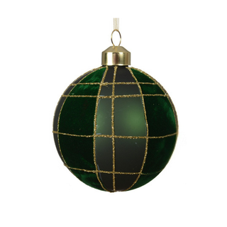 Pine Green Checked with Flocked Stripes Bauble