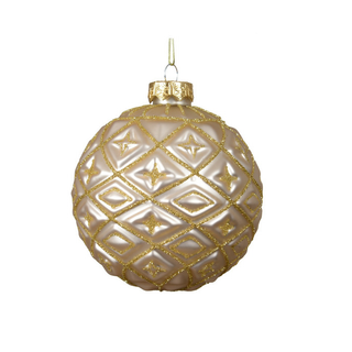Matt Pearl with Glitter Diamond Design Glass Bauble