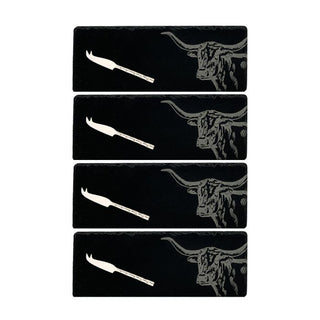 4 Mini Slate Cheese Board & Knife Sets - Texas Longhorn