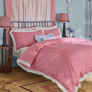 Painted Gingham Lace King Duvet Set Red