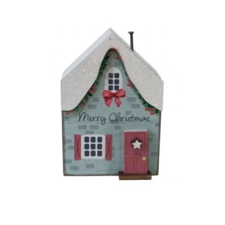Merry Christmas Green House Wood Block