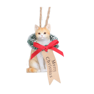 Cream & White Cat Merry Christmas Tree Decoration