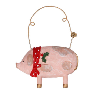 Resin Pig with Scarf Tree Decoration