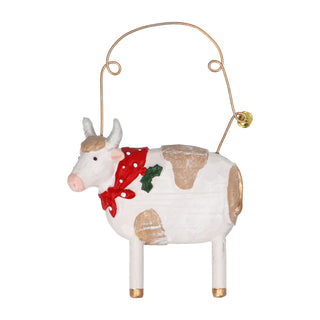Resin Cow with Scarf Tree Decoration