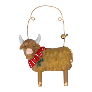 Resin Highland Cow with Scarf Tree Decoration